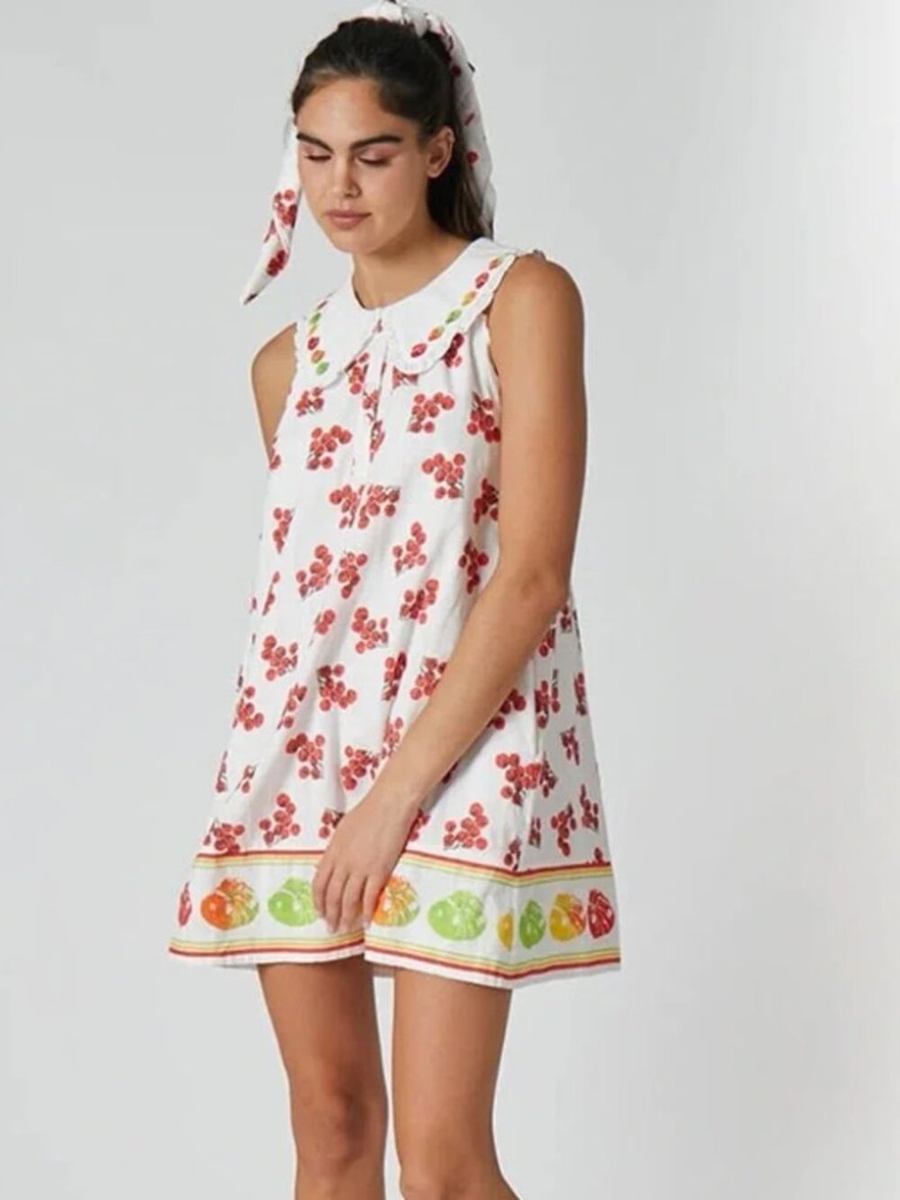 Rachel Antonoff Tanya Mini Dress Fun Tomato Print Swing Peter Pan Collar quirky